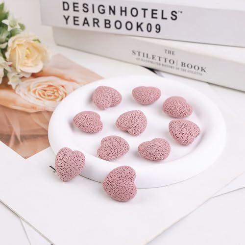 rockcloud 10 PCS 0.9" Pink Lava Rock Stone Heart Shape Pocket Stones