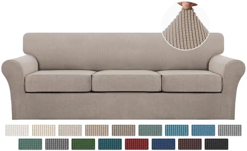 Turquoize 4 Piece Sofa Covers for 3 Cushion Couch Sofa Slipcover Soft Couch Cover for Dogs-Washable Sofa Furniture Covers with 3 Individual Large Cushion Covers, Feature Thick Fabric (XL Sofa, Sand)