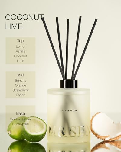 M&SENSE Reed Diffuser Set, Coconut Lime, 17 oz Natural Essential Oil