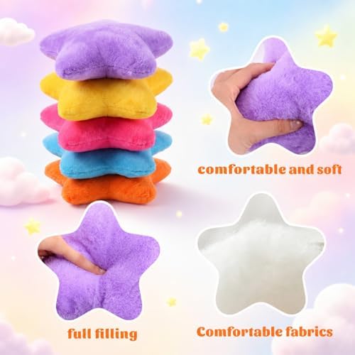 Soaoo 5 Pcs Star Fluffy Pillow Star Shape Pillow, Bright Mix
