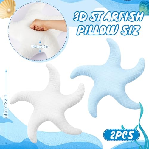 Tatuo 2 Pcs Starfish Pillow Cute Beach Pillow 22'', White, Blue