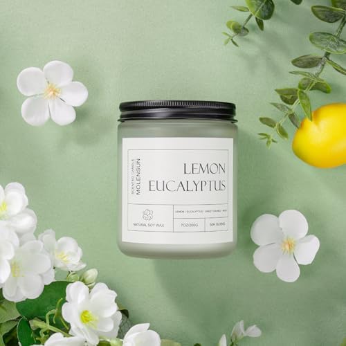 Molensun Lemon Eucalyptus Scented Candle, Soy Wax 7 oz