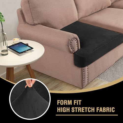 H.VERSAILTEX Stretch Velvet 2 Piece T Cushion Sofa Slipcovers Individually Sofa Cushion Covers for 2 Cushion Couch Seat Cushion Covers for Sofa Seat Cushion Covers Stay in Place (Sofa, Black)