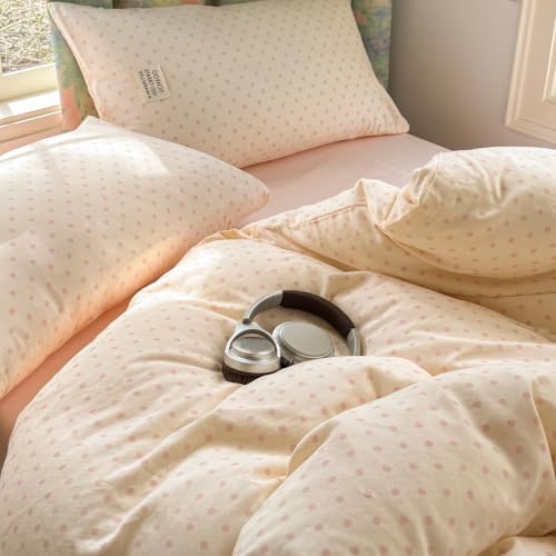 Cotton Polka Dot Duvet Cover Twin Size with 2 Pillowcases,68"×86"