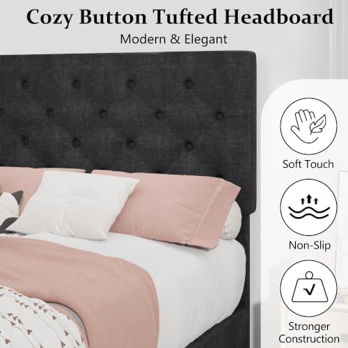 Lullabyre Queen Bed Frame with Headboard, Upholstered Platform Bed, Grey
