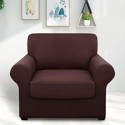 hyha 2 Pieces Chair Covers for Living Room, Chair Slipcovers Stretch Slipcovers for A Separate Cushion Couch Sofa, Armchair Covers Washable Sofa Covers (Armchair, Chocolate)