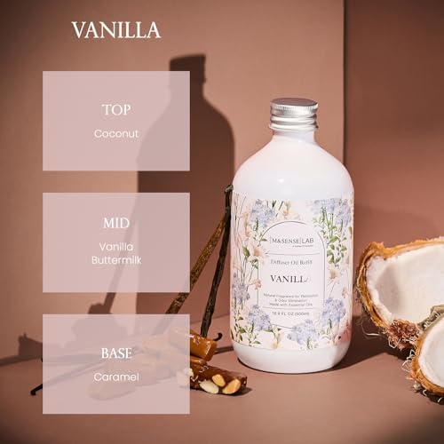 M&SENSE Reed Diffuser Set, Vanilla, 17oz Natural Essential Oil