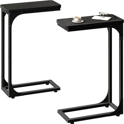 QEEIG Narrow C Table Side Tables Set of 2 (7.1" Width, Black)