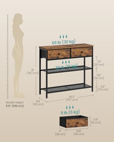 SONGMICS Console Table with 2 Fabric Drawers, Narrow Entryway Furniture