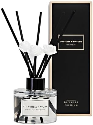 CULTURE & NATURE Reed Diffuser Set 4oz (120ml) Lime Basil & Mandarin Scented Diffuser with Sticks Home Fragrance Reed Diffuser for Bathroom Shelf Decor