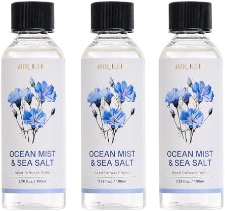 Airkeep Reed Diffuser Oil Refill/Ocean Mist&Sea Salt/3.38 oz(100ml)/3 Pack/Scented Oil Refill for Reed Diffuser Home Fragrance for Bedroom, Bathroom Office Home Decor