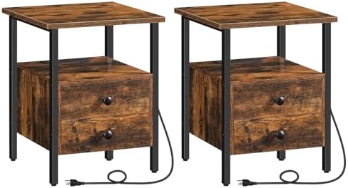 HOOBRO End Table Set of 2 with Charging Station, Bedside Table with Drawers
