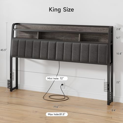 ONBRILL Ergonomic Headboard King Size with 2-Tier Storage, Black & Grey