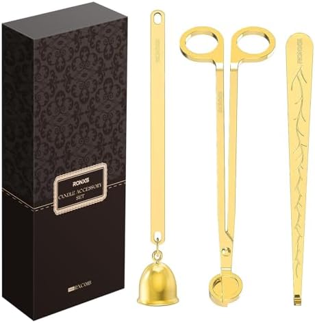 RONXS 3 in 1 Candle Wick Trimmer Set, Snuffer, Dipper, Cutter, Gold
