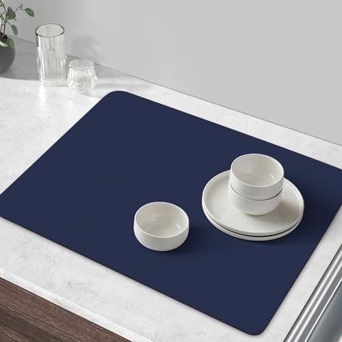 Coffee Mat Super Absorbent Dish Drying Mat Coffee Bar Mat 17"x 30", Blue