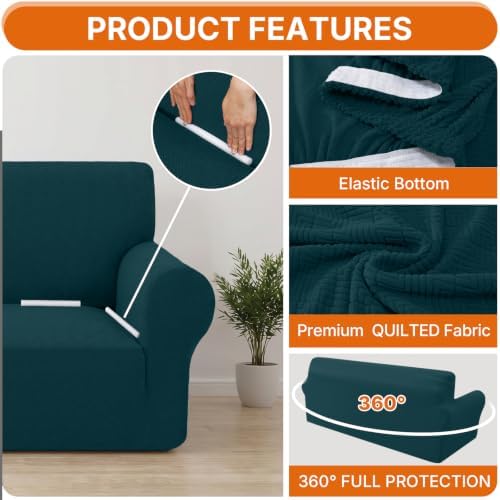 XINEAGE Stretch 3 Seater Slipcover, Non-Slip Pet Couch Cover,Dark Green