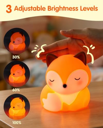 YISUN Fox Silicone LED Night Light, 3 Level Dimmable Kids Room Nursery Lamp