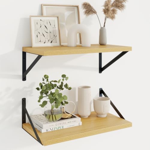 Axeman Deep Floating Shelves, 18'' x 10'' Oak Wall Shelves Set of 2