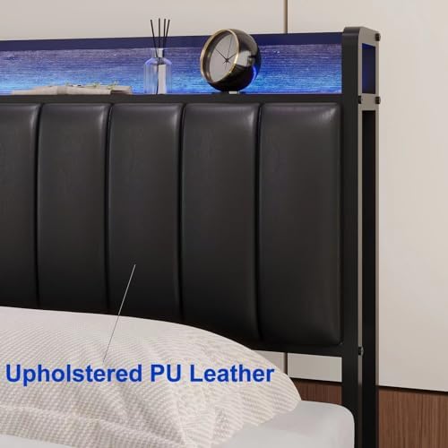 Full Headboard Only with Storage& Outlets,Bed Headboard Full Size,Black PU
