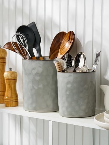 famiware Ceramic Utensil Holder, 7.2"+5.8", Set of 2, Gray