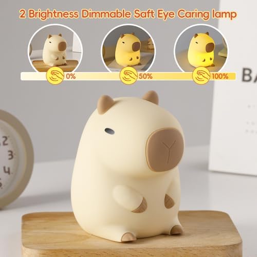 Capybara Night Light for Kids, LED Squishy Animal Night Lamp Rechargeable, Novelty Nursery Lamp Nightlight for Kids, 2 Levels Dimmable Touch Lamp for Bedroom, Home Decor Gifts Stuff for Girls Boys