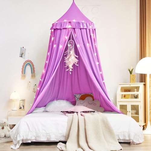 Kertnic Decor Princess Canopy for Girls Bed, Soft Smooth Playing Tent Canopy Room Decoration Castle, Dreamy Mosquito Net Bedding, Reading Nook Canopies in Home (Purple)