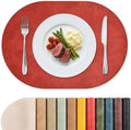 MOSAYT Vinyl Faux Leather Oval Placemats, Set of 8, Red