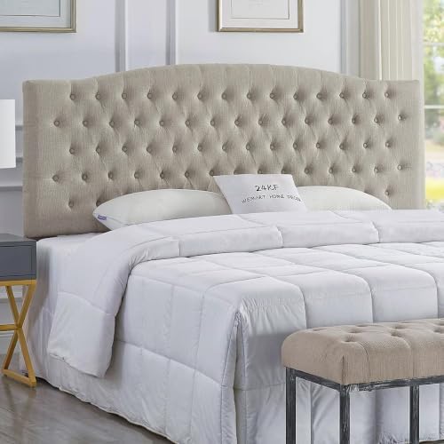 24KF Upholstered Tufted Button Linen King Headboard,Comfortable Fashional California King Headboard,Linen