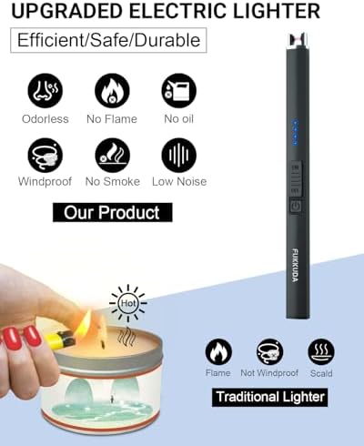 FUKKUDA Electric Candle Lighter, Rechargeable USB Arc Lighter for Candles, Fireplace, Camping BBQ, Christmas Stocking Stuffers, Birthday, Valentines Day and Easter Gifts for Women Men (Obsidian Black)