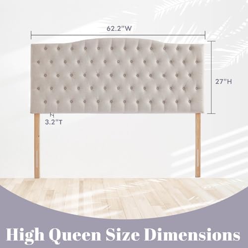 Iroomy Upholstered High Queen Headboard, Button Diamond Tufted Headboard with Adjustable Height and Solid Wood Leg, Linen Fabric Padded Headboards for Queen Size Bed, Mordern Head Board