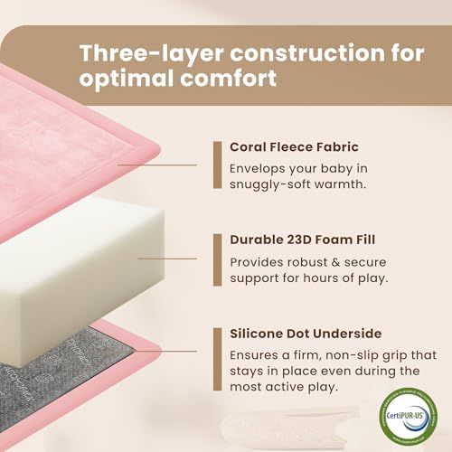 1.3" Thick Baby Play Mat for Floor,71x79 Ultra Soft Elasti-Foam Mat（Pink）