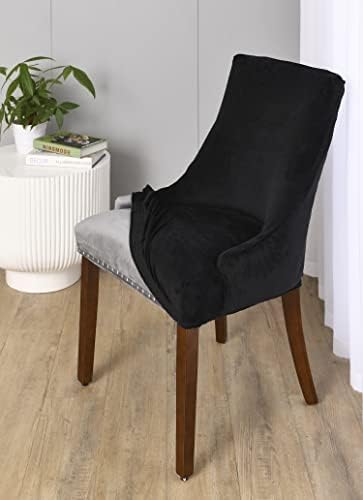 MIFXIN Velvet Wingback Side Chair Covers Slipcover Stretch Washable Sloping Armchair Accent Chair Protector Seat Cover for Dining Room Banquet Home Decor (2 Pack, Black)