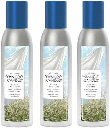 Yankee Candle Concentrated Room Spray Air Freshener, Instant Home Fragrance, Odor Eliminating Spray, Clean Cotton (Pack of 3)