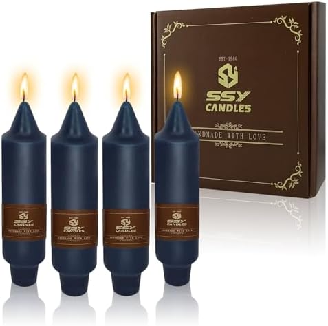 NJAO HOO Navy Short Taper Candle 5 Inch Candlesticks Unscented Dripless Tapered Candle Set for Home Decor Wedding Party Dinner Candles, 4 Pack