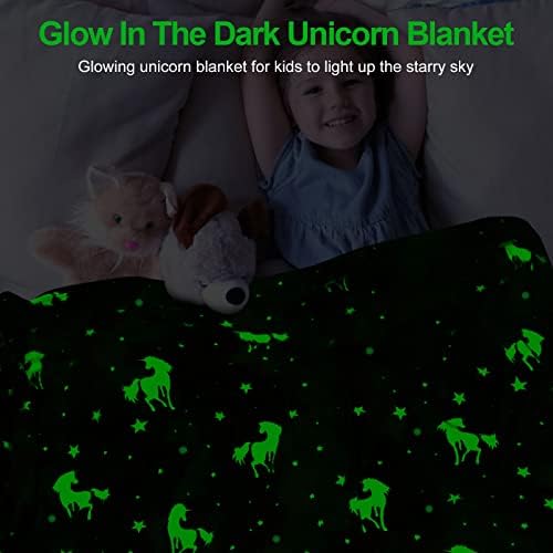 TEHALK Unicorn Glow in The Dark Blanket, Unicorn Blanket for Girls/Kids, Unicorns Gifts for Girls Age 3-12, Toddler Blanket for Kids, Soft Fleece Blanket Throw Birthday Gift 40"x60" (Pack of 2)