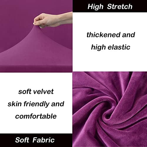 OBCREAT 4 Pieces Sofa Slipcover Stretch Velvet Sofa Covers for 3 Cushion Couch Soft Couch Cover with Elastic Bottom Non Slip Furniture Protector for Pets Kids (Purple, Large)
