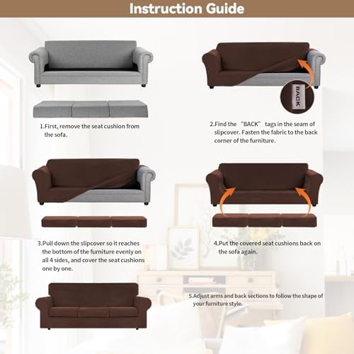 WEERRW 4 Pieces Couch Cover for Sofa Velvet Sofa Covers Washable, Chocolate