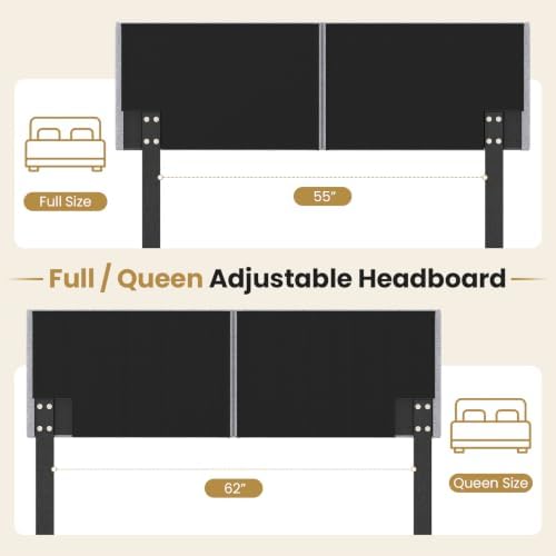 GIANTEX Linen Upholstered Headboard, Adjustable Width Button Tufted Headboard Only with Solid Wood Legs, Attach Frame, Modern Headboards for Queen Full Size Bed, Gray