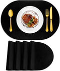 ADRIMER Oval Placemats Set of 4, Wipeable Faux Leather, Black
