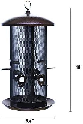Nature's Rhythm Metal Hopper Bird Feeder Two Chambers，Heavy Duty Mesh Metal Dual Seed Compartments Outdoor Hanging Wild Bird Feeder with 10 Feeding Ports,10lbs Seed Capacity