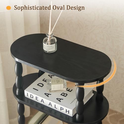 MaxSmeo Small Black Side Table, 3-Tier Narrow End Table with Storage