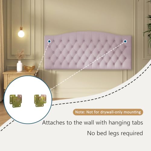 Furpopup Velvet Queen Size Headboard Only, Upholstered Wall Mount, Pink