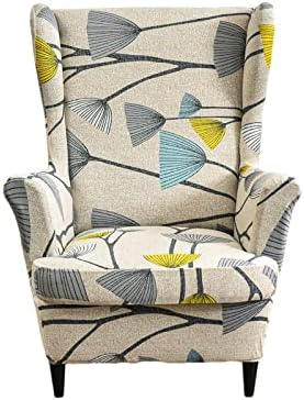 HAOYONG Printed Wingback Chair Covers 2 Pieces Wing Chair Slipcover High Stretch Chair Slip Covers Washable Furniture Protector for Living Room Bedroom Wingback Chair