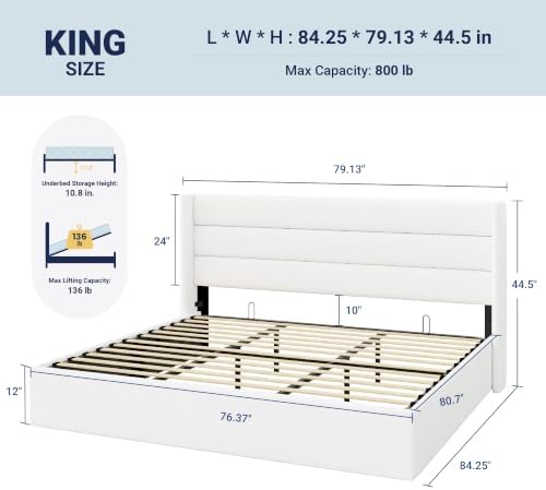 Allewie King Size Lift Up Hydraulic Storage Bed Frame White