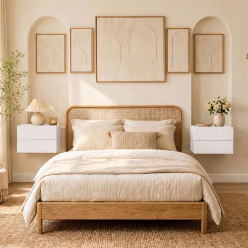 GIANTEX Floating Nightstand, Wall-Mounted Bedside Table with 2 Drawers