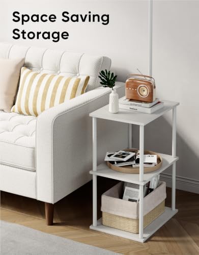 PARTPHONER Floor Lamp with Table, Night Stand with Lamp, Narrow Side Table with 3CCT LED Bulb, Small Coffee Table, Modern End Table with Storage Shelves for Living Room Bedroom Home Décor, White