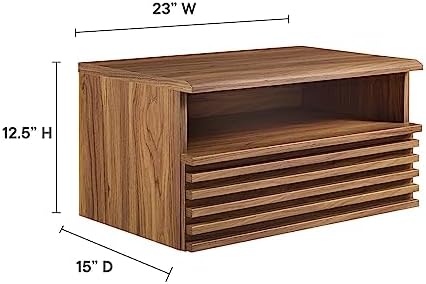 Modway Render Mid-Century Modern, Wall-Mount Nightstand, Walnut