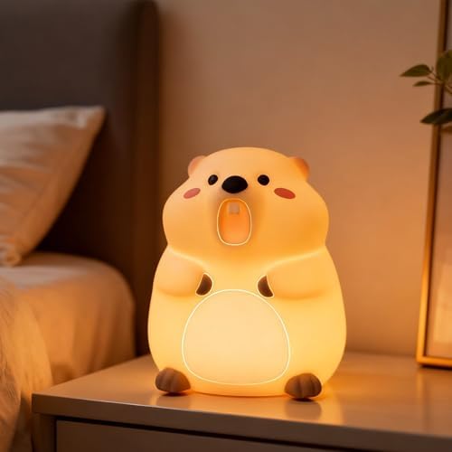 Cute Groundhog Night Light, Squishy Groundhog Novelty Animal Lamp, 3 Level Dimmable Nursery Nightlight with Timer, Food Grade Silicone Touch Night Light Fun Gifts for Kids Boys Girls Baby