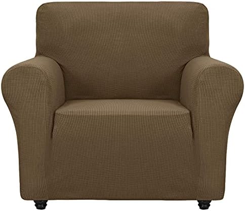 ZNSAYOTX Super Stretch Chair Slipcover Universal Sofa Chair Covers for Living Room Dogs Pet Furniture Protector Spandex Armchair Slipcovers with Anti Slip Foam Sticks (Brown, Chair)