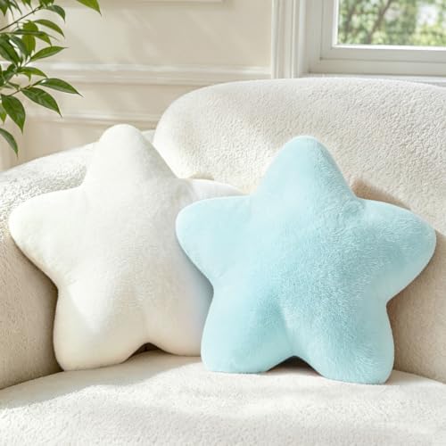 2PCS Star Pillow Set,15.35“ Cute Blue Decorative Throw Pillows for Bed